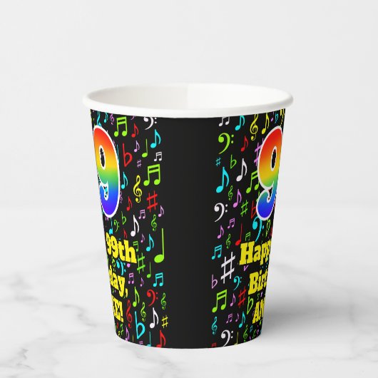 99e verjaardag: Fun Muzieknoten Pattern, Rainbow 9 Papieren Bekers (Links)