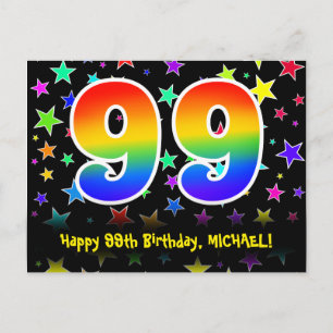 99e Verjaardag: Fun Sterren Patroon, Regenboog 99, Briefkaart