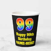 99e verjaardag: Kleurrijk, Leuk, Spannend, Regenbo Papieren Bekers (Voorkant)