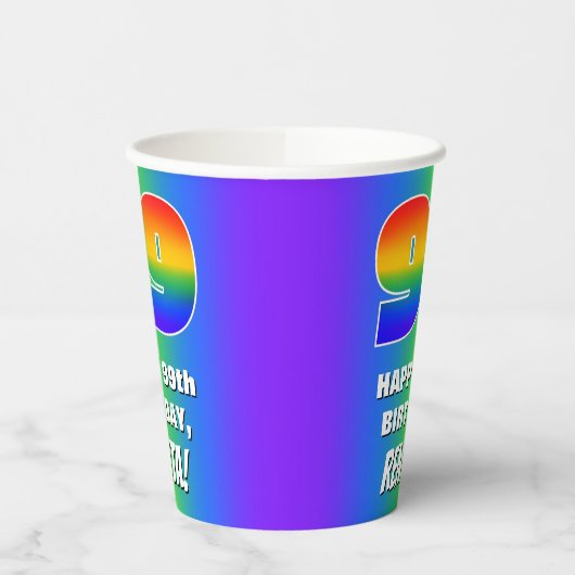 99e verjaardag: kleurrijk, vun regenboogpatroon #  papieren bekers (Links)
