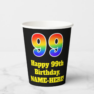 99e verjaardag: Kleurrijk, vuurtje, opwindend, reg Papieren Bekers