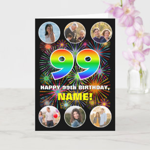 99e verjaardag: Leuke regenboog #, Aangepaste naam Kaart