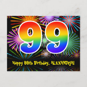 99e Verjaardag – Leuke Vuurwerk Patroon + Regenboo Briefkaart