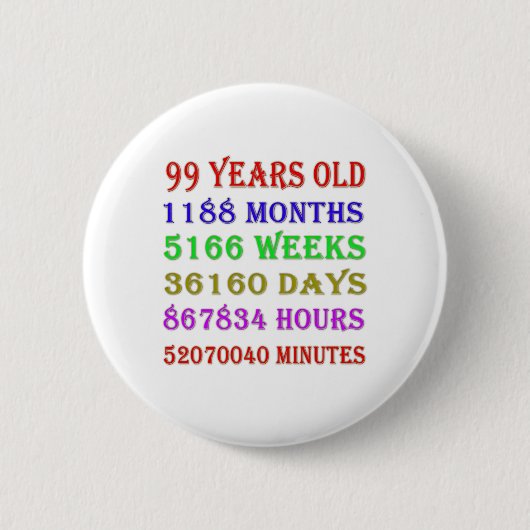 99e verjaardag Mijlpalen Ronde Button 5,7 Cm (Voorkant)
