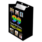 99e verjaardag: Regenboog "99", aangepaste foto's  Medium Cadeauzakje (Voorkant Gekanteld)