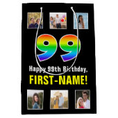 99e verjaardag: Regenboog "99", aangepaste foto's  Medium Cadeauzakje (Voorkant)