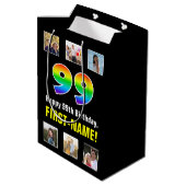 99e verjaardag: Regenboog "99", aangepaste foto's  Medium Cadeauzakje (Achterkant Gekanteld)