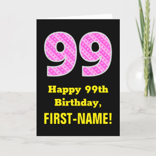 99e verjaardag: Roze strepen en hart "99" + naam Kaart