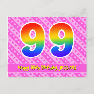 99e verjaardag: Roze strepen & harten, Regenboog 9 Briefkaart