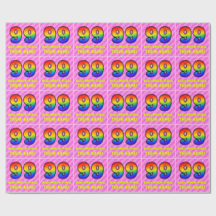 99e verjaardag: Roze strips & harten, regenboognr. Cadeaupapier