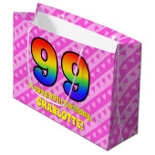 99e verjaardag: Roze strips & harten, regenboognr. Groot Cadeauzakje (Voorkant Gekanteld)