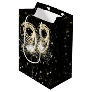 99e verjaardag Sparklers op zwart met sterren Medium Cadeauzakje