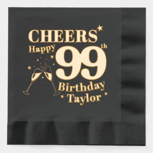 99e verjaardag viert champagneglazen folie servetten (Voorkant)