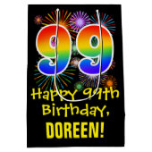 99e verjaardag: Vuurwerk Fun Pattern + Regenboog 9 Medium Cadeauzakje (Achterkant)
