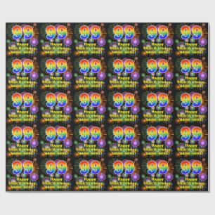 99e verjaardag: vuurwerk, regenboogblik # "99" cadeaupapier