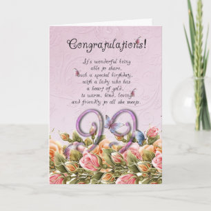 99ème anniversaire carte avec papillons et roses -