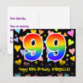 99ste verjaardag: Fun Hearts-patroon, Regenboog 99 Briefkaart (Voorkant / Achterkant)