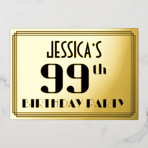99ste verjaardagsfeest: Art Deco-look “99” en naam Folie Uitnodiging