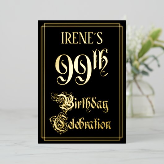 99ste verjaardagsfeest — Fancy Script & Aangepaste Folie Uitnodiging (Staand Voorkant)