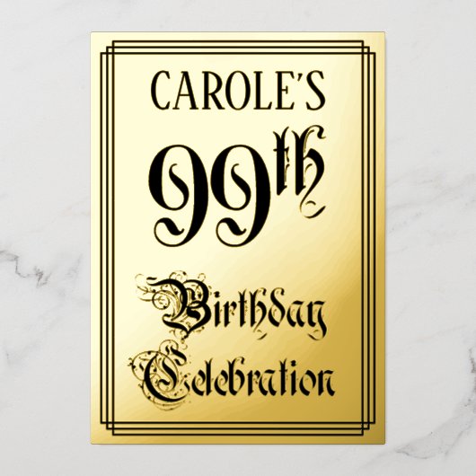 99th Birthday Party — Elegant Script + aangepaste  Folie Uitnodiging (Voorkant)