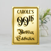 99th Birthday Party — Elegant Script + aangepaste  Folie Uitnodiging (Staand Voorkant)