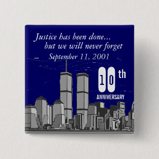 9-11 tiende Jubileum Vierkante Button 5,1 Cm