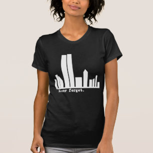 9-11 Vergeet NY Skyline Tshirts, Buttonnen nooit T-shirt