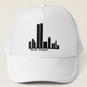9-11 Vergeet NY Skyline Tshirts, Buttonnen nooit Trucker Pet