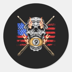 9 Ball biljart poolspeler Amerikaanse vlag schedel Ronde Sticker