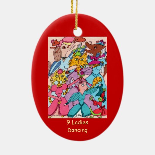 9 Dames dansen Keramisch Ornament (Achterkant)