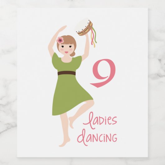 9 Dames dansen Wijn Etiket (Enkel label)