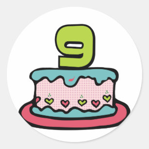 9 de Cake van de Verjaardag van éénjarigen Ronde Sticker