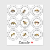 9 Étiquettes Mini Pot de Miel avec abeilles 1,25" (Feuille)