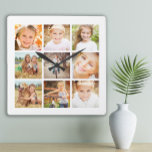 9 Famille Photo Collage Blanc<br><div class="desc">Collage photo de 9 familles sur une horloge murale blanche. Personnalisez avec vos propres photos. Contactez-nous pour obtenir de l'aide sur la personnalisation ou pour demander des produits correspondants ou coordonnés.</div>