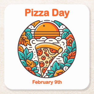 9 feb - Pizzadag Vierkante Kartonnen Onderzetter