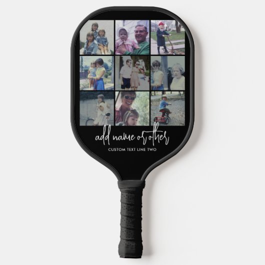 9 Foto collage - zwart - wit trendy script Pickleball Paddle (Achterkant)
