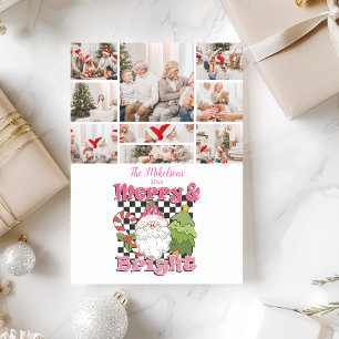 9 Foto geruit Vrolijk & Helder Kerstmis Feestdagenkaart