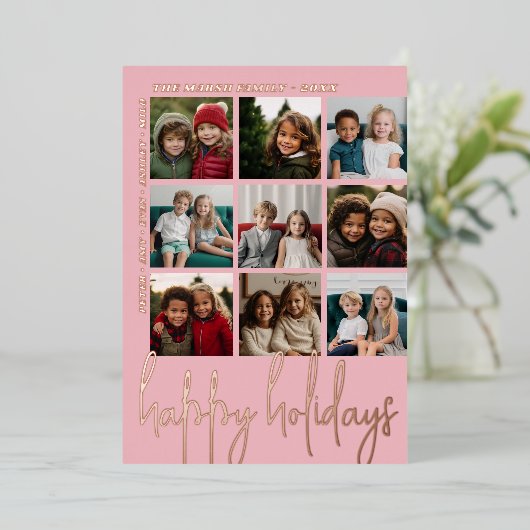 9 Foto offset - Prettige feestdagen script - roos  (Staand Voorkant)