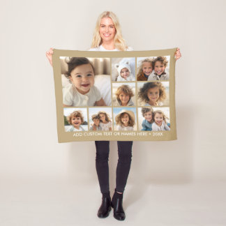 9 Foto vierkant collage - neutraal met witte tekst Fleece Deken
