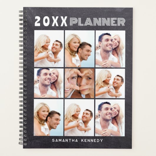 9 Fotocollage Aangepaste Naam Krijtbord Planner (Voorkant)