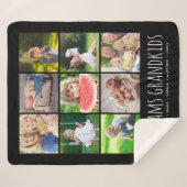 9 Fotocollage met uw kleinkinderen Namen | Zwart Sherpa Deken (Voorkant (horizontaal))