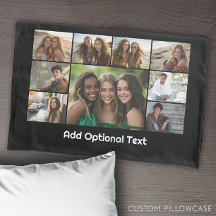 9 Fotocollage Optionele tekst -- zwart wit Kussensloop
