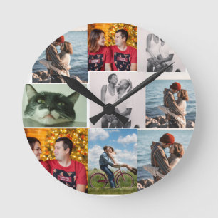 9 foto's aangepaste gepersonaliseerde collage ronde klok