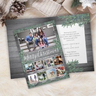 9 Foto's & Bijschriften Kerstgroen & grijs hout Feestdagen Kaart