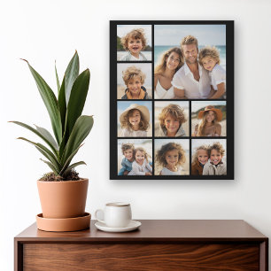 9 foto's - minimaal raster op zwarte achtergrond canvas afdruk
