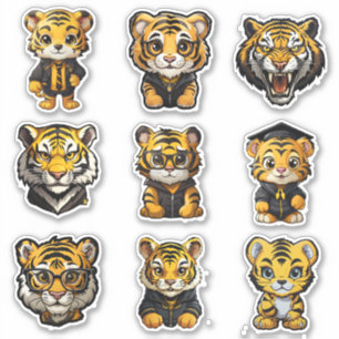9 Geel & Zwart College University Tiger Stickers