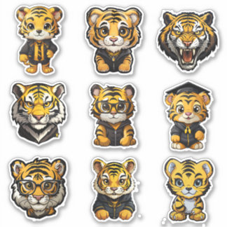 9 Geel & Zwart College University Tiger Stickers