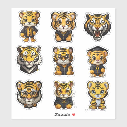 9 Geel & Zwart College University Tiger Stickers (Vel)