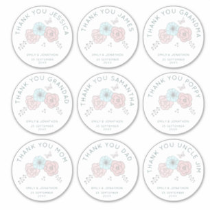 9 grote individuele naam Bedankt bloemenbruiloft Sticker