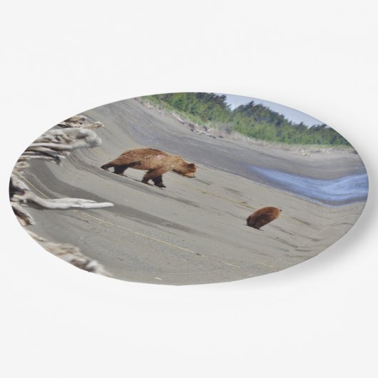 9-inch Bord papier met grizzly beer & cub (Gekanteld)